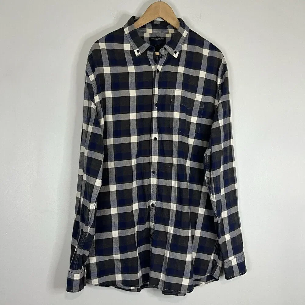 Banana Republic Blue White Plaid Classic Luxe Flannel 2XL